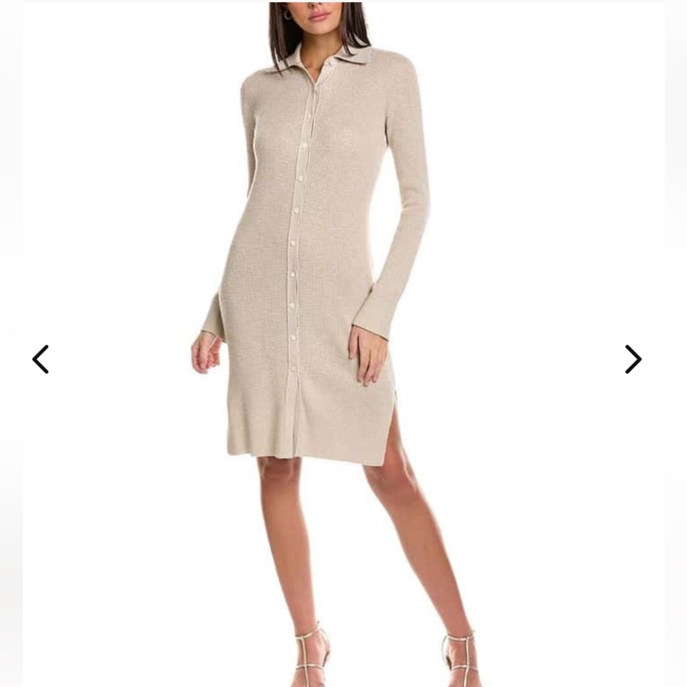 Theory Rib Knit Shirt Midi Dress Sz S Fine Slub Beige
